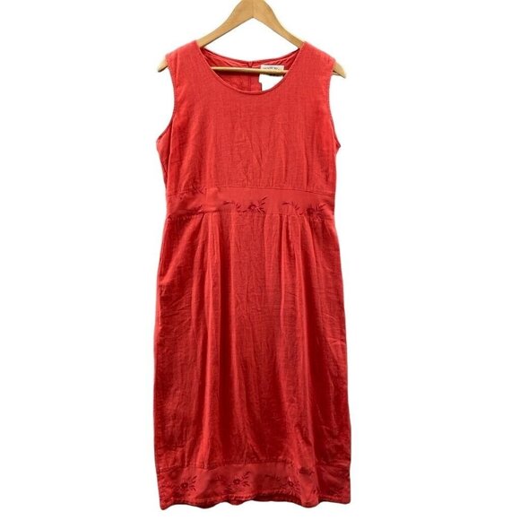 COUNTRY WEAR CASUALS Maxi Dress Womens Large Orange Linen Rayon Silk Embroidered - Picture 1 of 8